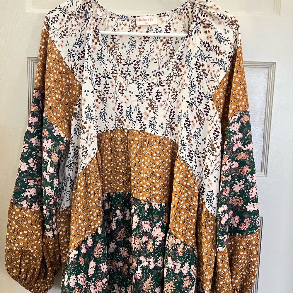 Boho Floral Patchwork Tunic in Mustard & Green — Willa & Co.